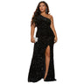 LOVE&LEMONADE Plus Size Sexy Diagonal Collar One Shoulder Sleeveless Slim Fit Sequin Evening Party Maxi Dress LM84402PLUS