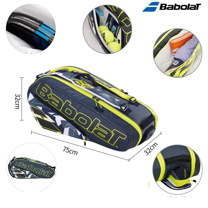 2023 Babolat 6Pack Nadal Tennis Bag Yellow Large Capacity Tennis Court Backpack Original Professional 12Pack Squash Tennis Bags