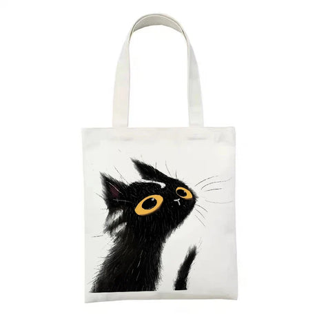 Women Canvas Bag Funny Black Cat Print Female  Reuseable Shopping Totebags Girls Students School Bookbags