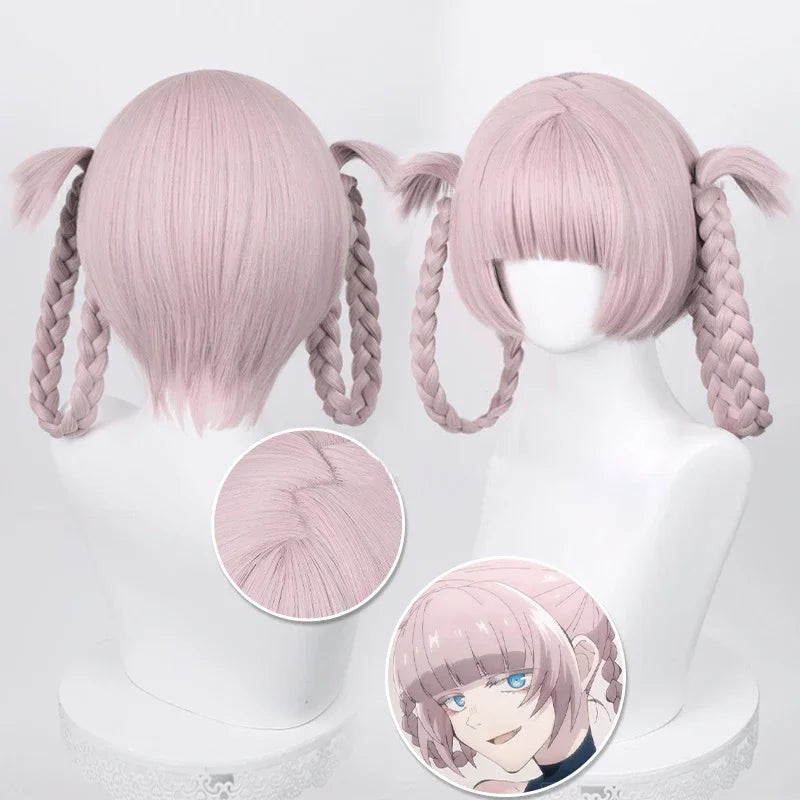 Anime Call of the Night Nanakusa Nazuna Cosplay Wig Pink With Double Braid Yofukashi no Uta Nanakusa Nazuna Grayish Wigs