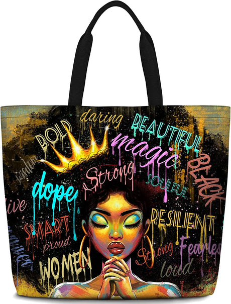 Women Tote Bags African American Women Satchel Handbags Black Girl Magic Shoulder Bag Large Capacity For Gym Travel Shopping