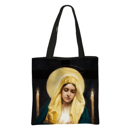 Our Lady of Guadalupe Virgin Mary Print Handbag Women Catholic Churches Canvas Shopping Bags Casual High-capacity Tote Bag Gift