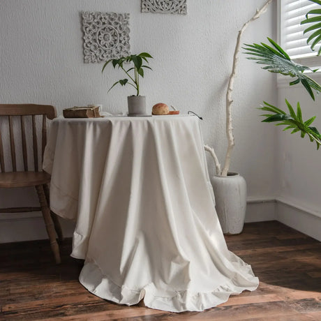 French Romantic Simple Ruffle Tablecloth Cotton Linen Table Cover American Round Tea Table Literary Retro Party Decoration