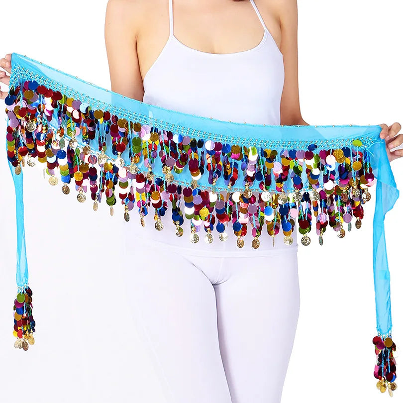 Colorful Belt Belly Dance Belt Costumes Double Layers Sequins Tassel Belly Dance Hip Scarf for Women Indian Belly Dancing Belts