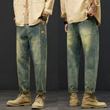 Retro Blue Jeans Harem Pants Loose Fit Casual Male Denim Trousers Streetwear Vintage Jeans Man Patched 2023 Summer New