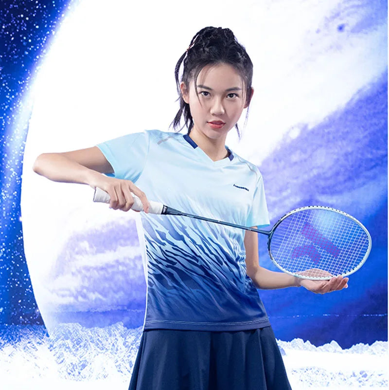 Kawasaki Original Women Men Couple Badminton Clothing Short Sleeve V-neck Badminton Shirt  Table Tennis Clothes A1942 A2942