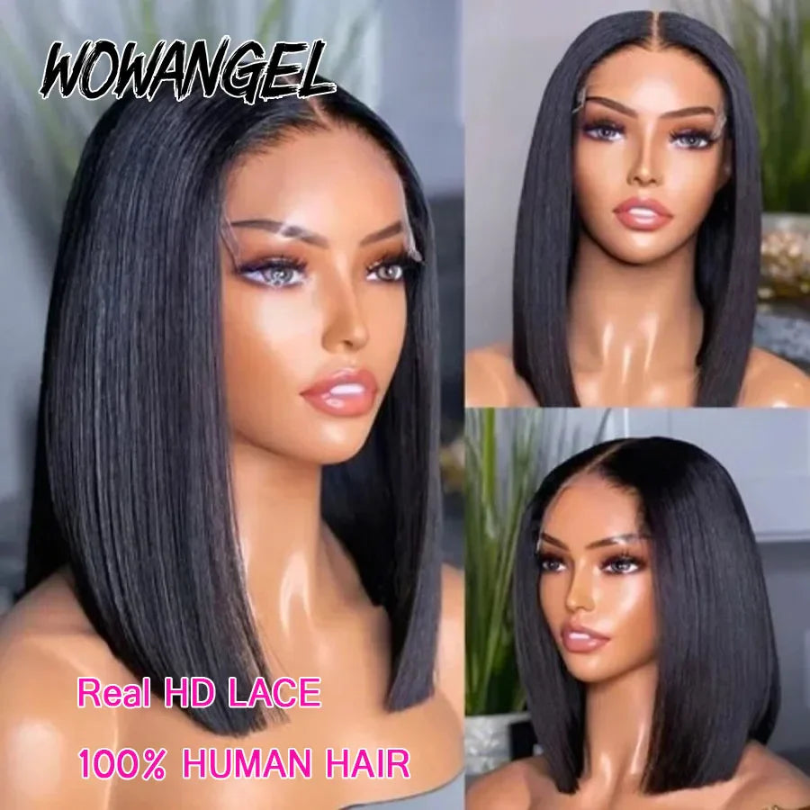 WOWANGEL Straight Bob Wig 5X5 HD Lace Closure Wig Ready To Wear Glueless Wig 250% Bob Wig Lace Front Human Hair Wigs Pre Plucked