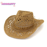 Spring and Summer New Hollow Cowboy Hat Hand-woven Straw Hat Breathable  American-style Warped Edge Foreign Trade Jazz Hat