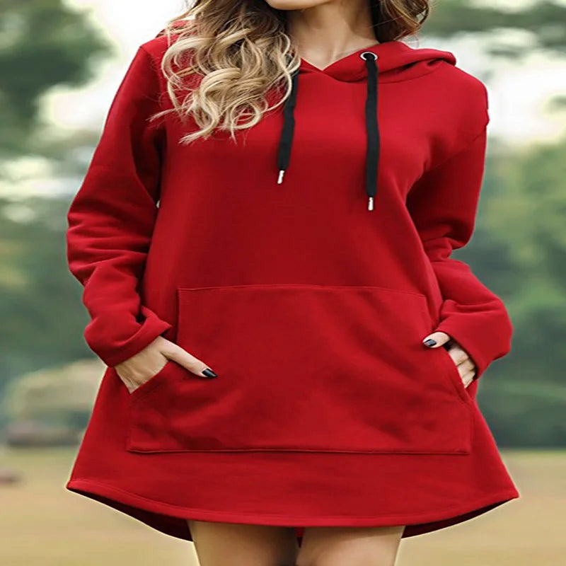 Jocoo Jolee Casual Loose Solid Women Hoodies Long Style Sweatshirt Casual Pocket PLUS SIZE Hoodie kpop Hoody Dress Pullover