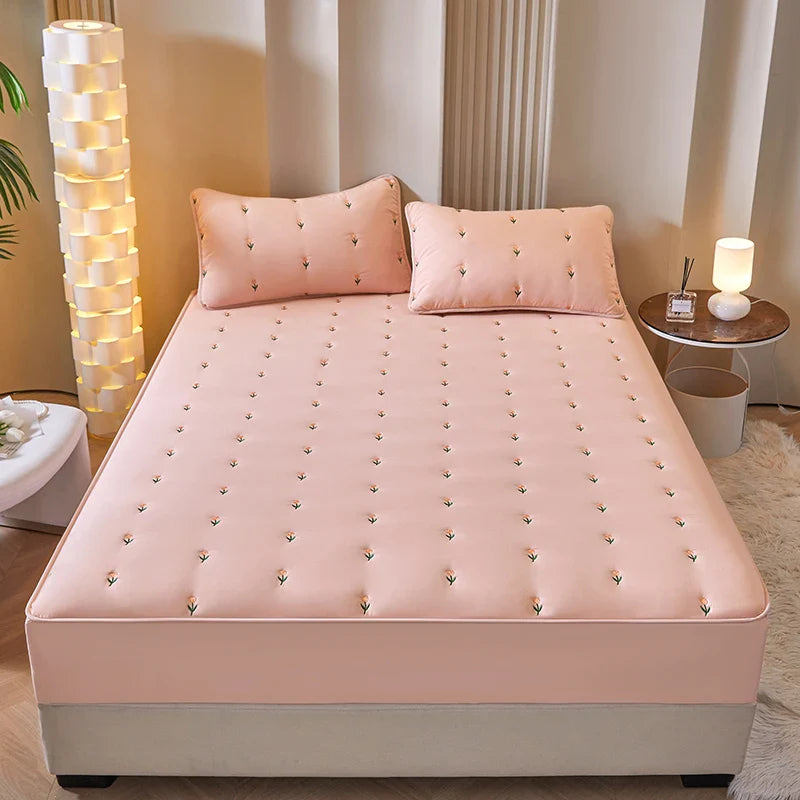 Super Thick Mattress Cover Quilted Embroidered Bed Cover Single/Queen/King Mattress Pad Cotton lencol cama casal Bed Sheets