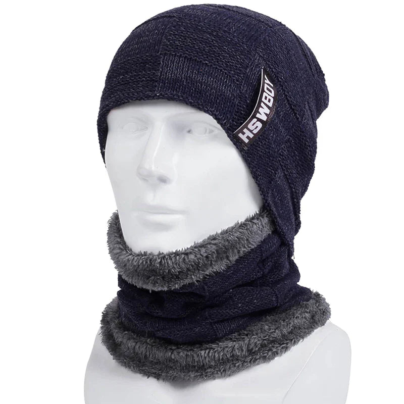 Winter Beanie Hats Scarf Set Warm Knit Hat Skull Cap Neck Warmer with Thick Fleece Lined Winter Hat and Scarf for Men Women