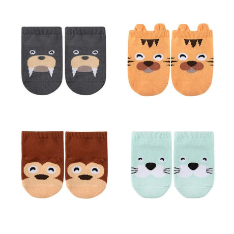 4Pairs/lot Cute Cartoon Non-slip Baby Socks Newborn Toddler Animal Design Kids Boy Girls Socks 0-4 Years