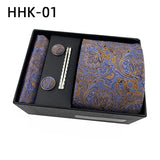 100%Silk Feel Set Classic Ties for Men Kerchief Square Cufflinks Brooch Tie Clip Bussiness Wedding Party Suit Gift Box Set