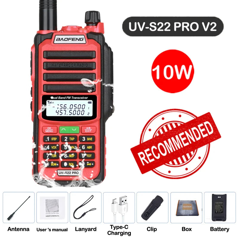 Baofeng UV S22 PRO V2 IP68 Walkie Talkie Waterproof Dual Band 136-174/400-520MHz Ham Radio Upgraded Of UV9R UV5R Pro 50KM Range