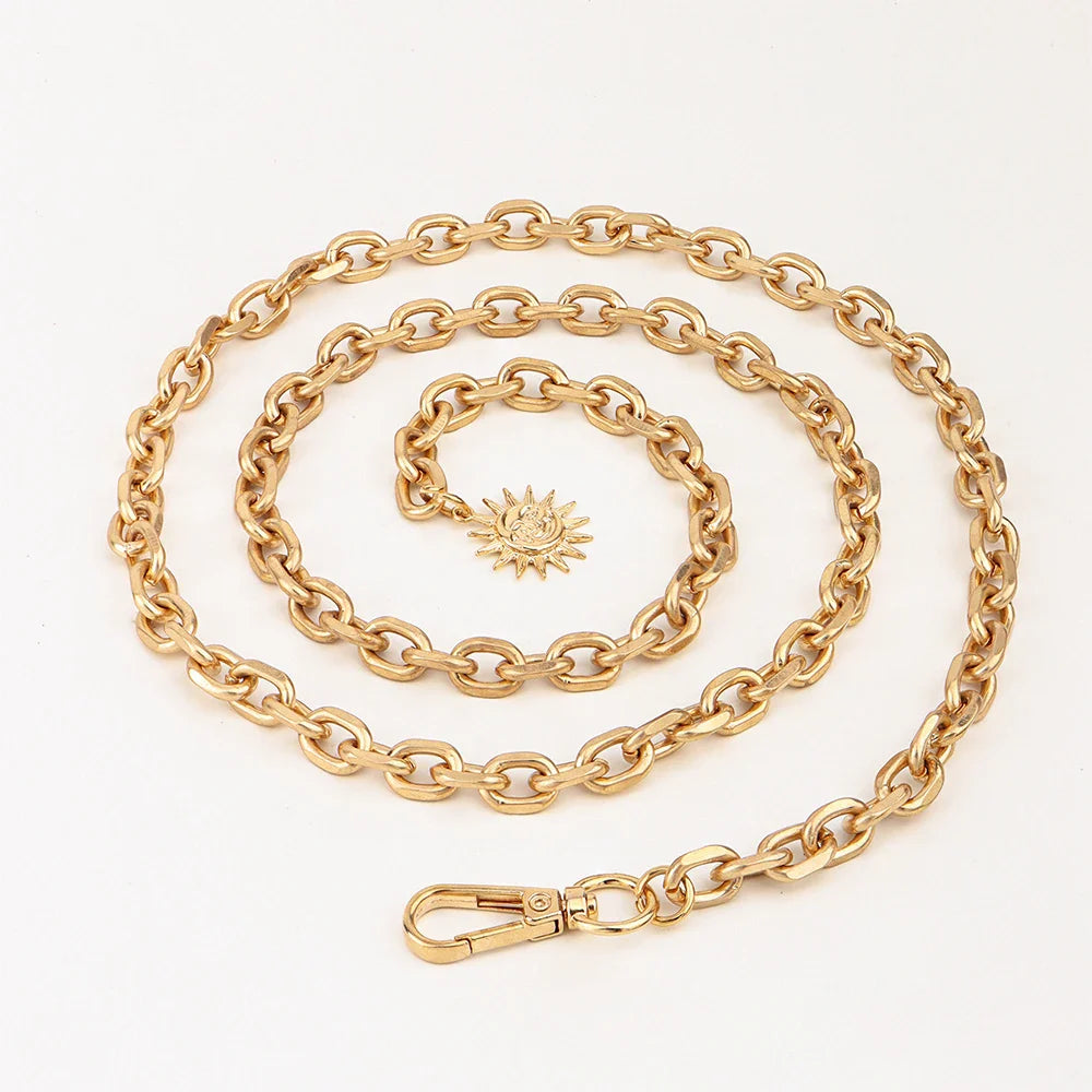 Sun Pendant Waist Chain old gold thin Waist belt women's metal belt