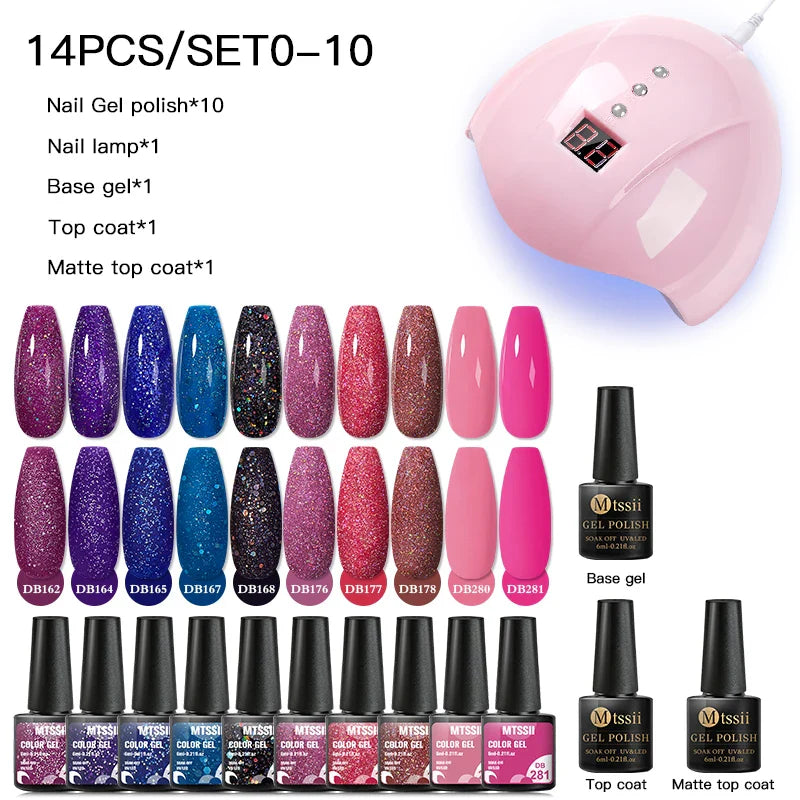 Mtssii  13/16Pcs Gel Nail Polish Set With 36W UV Lamp Dryer Manicure Kit Semi Permanent Soak Off Base Top Coat Nail Art UV Gel