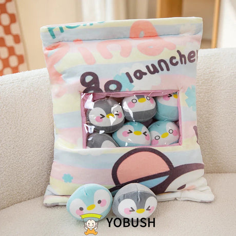 Cartoon Ramen Puff Cookie Bag Bubble Tea Plush Pillow Stuffed Kawaii Animals Axolotl Yellow Duck Bat Bunny Small Balls Candy Bag