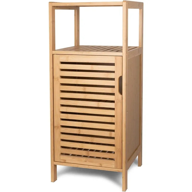 Purbambo Bathroom Bamboo Storage Cabinet, Freestanding Floor Cabinet with Door and Shelf for Bathroom, Living Room, Bedroom,