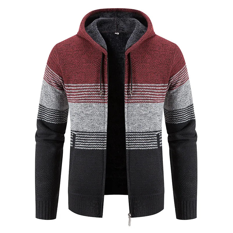 Autumn Winter Warm Cardigan Male Thick Knit Sweaters Fleece Coat Man Zip-Up Jacket Knitted Jumper Hooded Sweatshirt Men Clothing