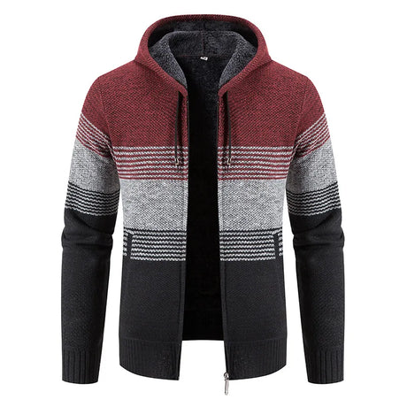 Autumn Winter Warm Cardigan Male Thick Knit Sweaters Fleece Coat Man Zip-Up Jacket Knitted Jumper Hooded Sweatshirt Men Clothing