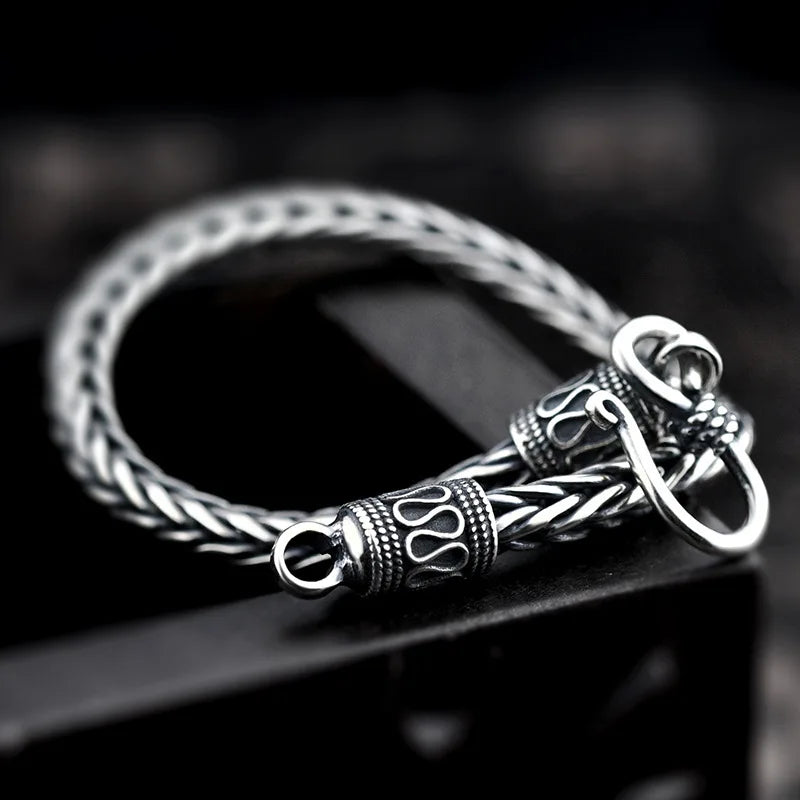 BOCAI S925 Sterling Silver Bracelet for Men and Women Simple S-Buckle 4mm 5mm 6mm Woven-Chain Personality Pure Argentum Jewelry