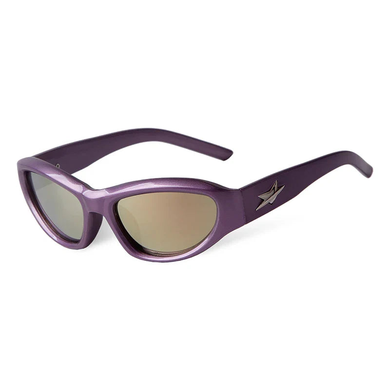 Steampunk Cat Eye Purple Mirror Sunglasses Women Brand Rectangle y2k Trendy Sport Cycling Shades Eyewear Star Rivets Sun Glasses