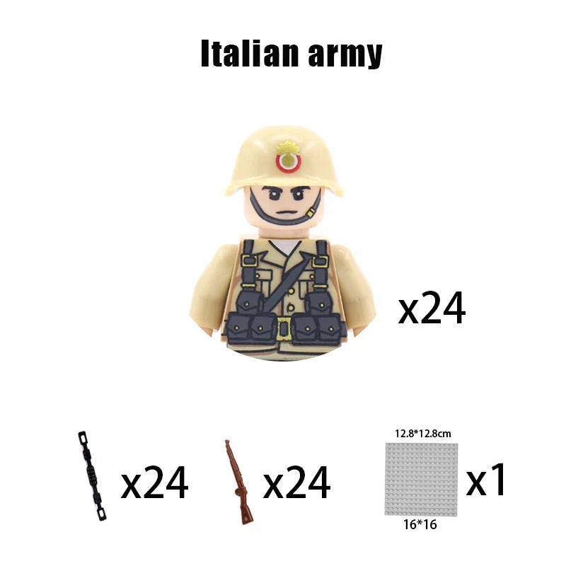 New WW2 Military Building Block Germany US British French Soviet Italian Action Figure Soldier Army Weapon Bricks Kids War Toys