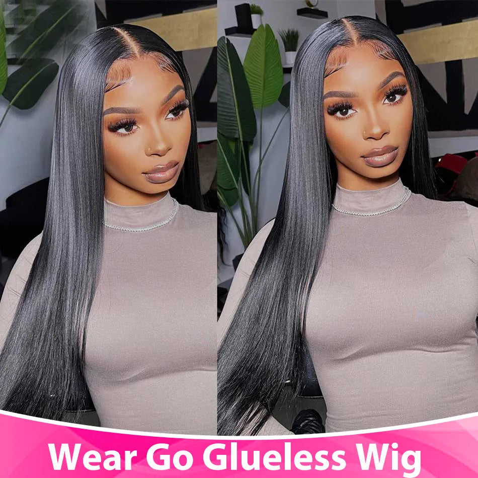 Glueless Wigs Human Hair Ready To Wear And Go 210% Density 5x5 HD Transparent Glueless Lace Closure Wig Straight Human Hair Wigs