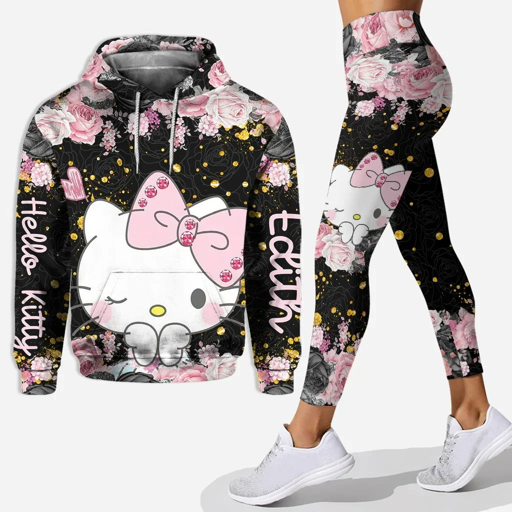 2024 Disney Hello Kitty 3D Kitty Cat Hoodie Women's Hoodie Suit Yoga Pants Sweatpants Fashion Sports Suit