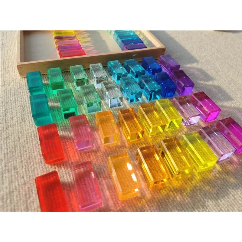 New Design Montessori Toys See Through Rainbow Lucite Stacking Blocks Acrylic HighTransparent for Kids Open Play