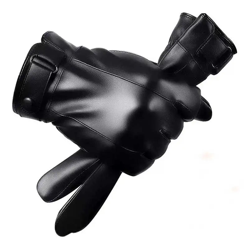 Men's PU Leather Gloves Winter Autumn Fleece Linings Cashmere Warm Sports Male Driving Mittens Waterproof Tactical Glove Guantes