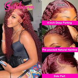 weargo 99J Burgundy Curly Lace Wigs Human Hair Preplucked 13x4 Lace Frontal Wig 4x4 Lace Closure Wig for Women