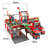 HUIQIBAO 756pcs Fire Station Model Building Blocks Truck Helicopter Firefighter Bricks City Educational Toys For Children Gift