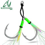 KATYUSHA 5Pcs Metal Lron Hook for Tying Hair Fish Skin Sea Fishing Double Hook Auxiliary Hook for Lure Fishing Hooks Wholesale