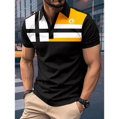 Hot selling summer new plaid polo polo shirt men's short sleeved business casual fashion slim fit polo shirt men's T