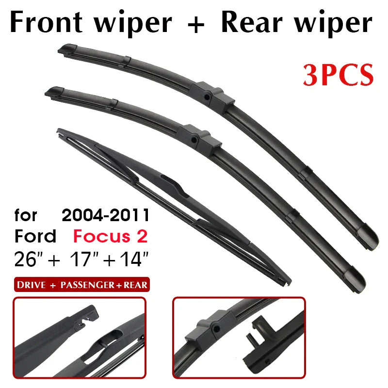 BROSHOO Wiper Front Rear Wiper Blades Set For Ford Focus 2 2004-2011 Windshield Windscreen Front Rear Window 26"+17"+14"