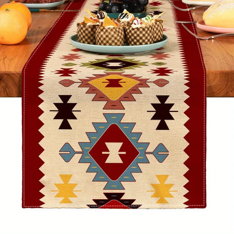 Bohemian Geometric Pattern Table Runner Linen Kitchen Decoration Accessories for Indoor Outdoor Holiday Decoration Table Runner