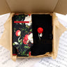 Viola Design 6PCS Gift Box Floral Solid Cotton Sock Tie Sets Clip Pin Cufflinks Hankie Men Wedding Party Daily Cravat Accessory