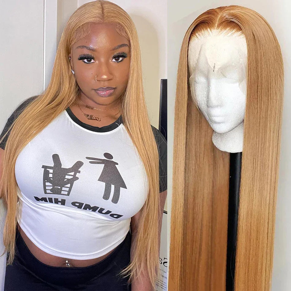 13x4 HD Transparent Lace Front Human Hair Wigs 27# Honey Blonde Colored Straight Human Hair Lace Frontal Wigs For Black Women