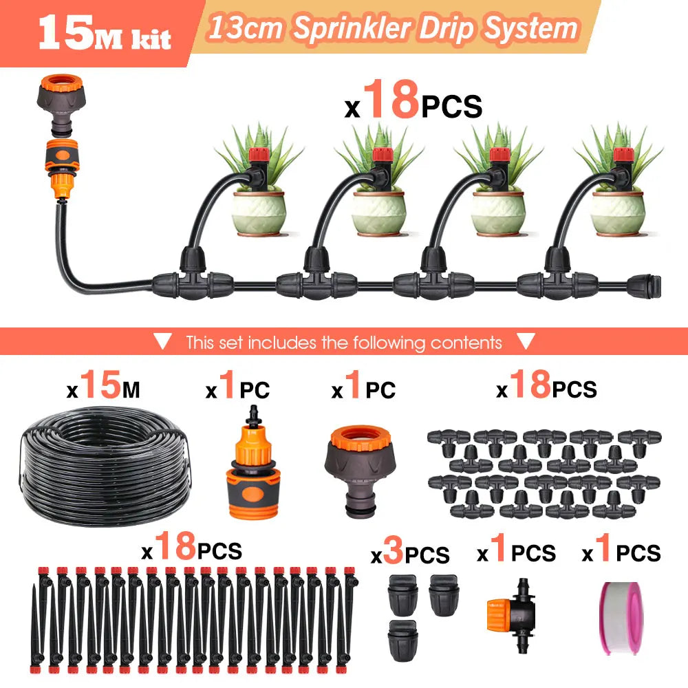 50-5M 13cm Stake Sprinkler Watering System Garden 60W Power Self-Priming Pump Automatic Irrigation Equipment 1/4”Hose Drip Kits