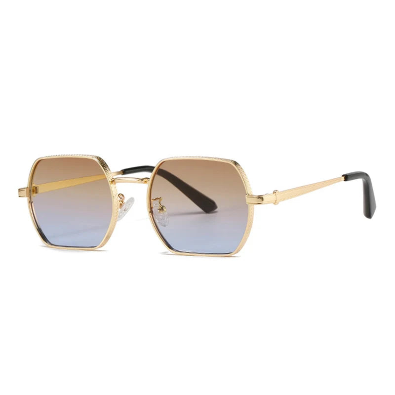 CATERSIDE Punk Polygon Classic Sunglasses Men Women Retro Fashion Man Square Metal Sun Glasses Trendy Vintage Texture Eyewear