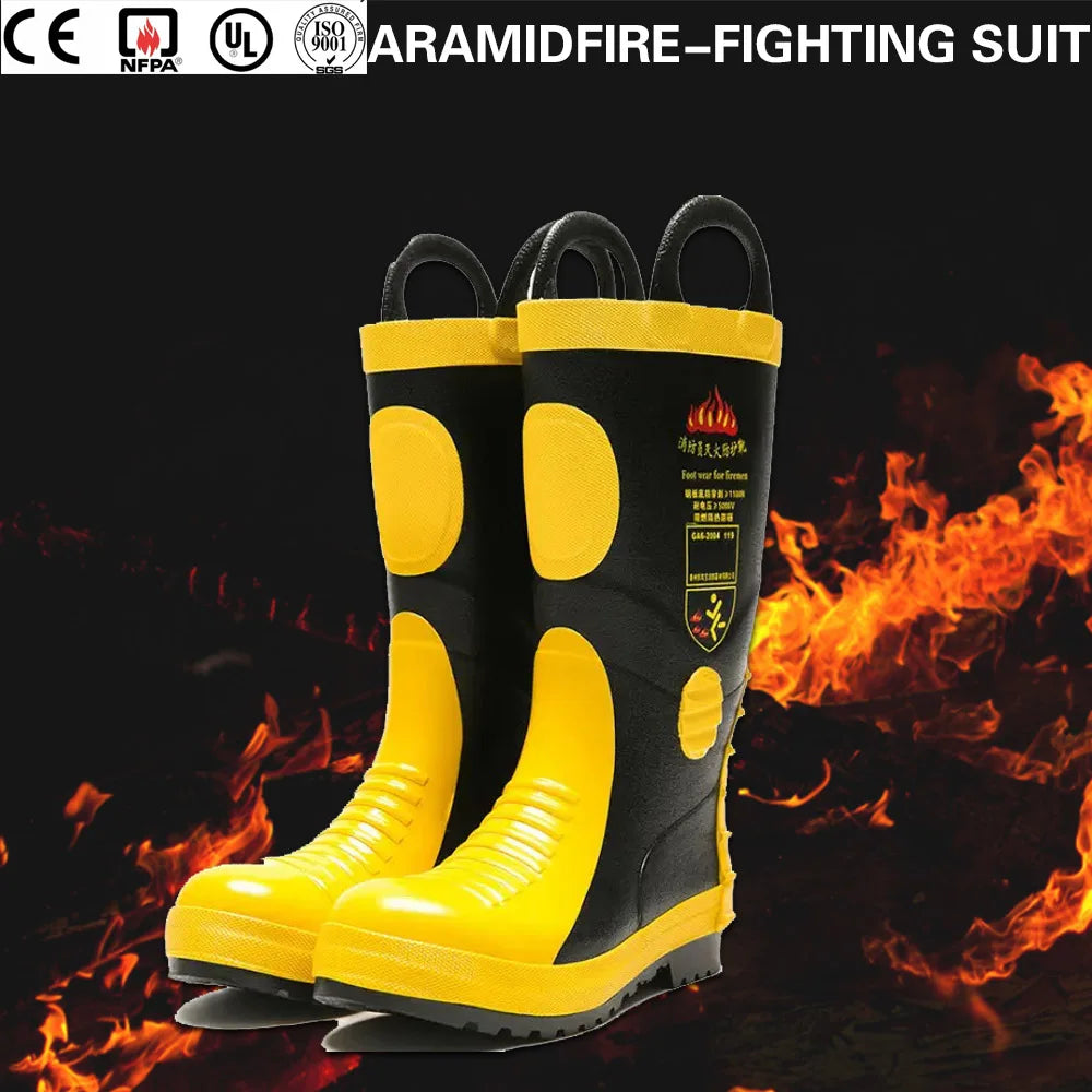 EU certification High Cylinder Emergency Rescue Boots Firefighter Combat Boots Fire Protection Boots Rubber Anti Slip Fire Boots