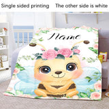 Custom Name Blanket Kawaii Baby Girl Boy Kids Personalized Blankets Cartoon Animal Cute Soft Flannel Throw Blanket Birthday Gift