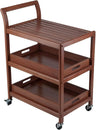 3-Shelf Wood Mobile Serving Cart With Lockable Wheels Walnut (94138) Space Saving Trolley for Kitchen Islands Push Cart Dolly