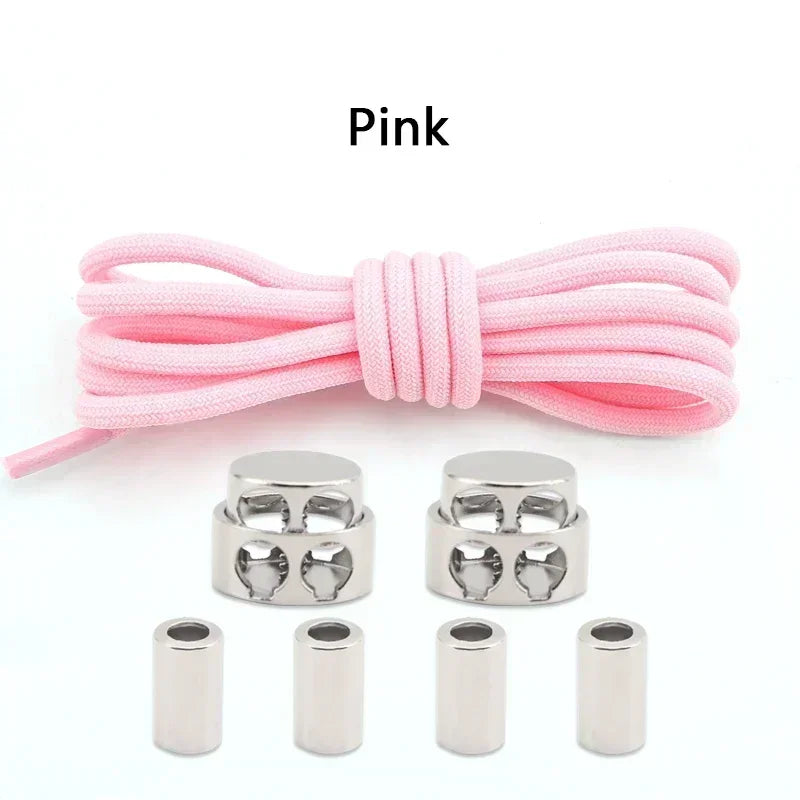 1Pair Round Elastic Laces Sneakers Lock Shoe Laces Without Ties Metal Buckle Laces Kids Adult No Tie Shoelaces Shoes Accessories