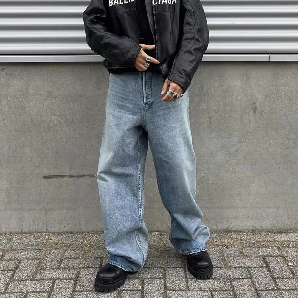 High Street Washed Blue Wide Leg Baggy Jeans for Men and Women Straight Ropa Hombre Y2k Denim Pants Oversized Loose Trousers