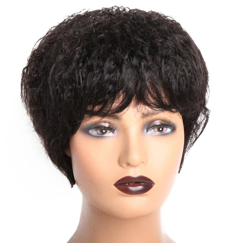 Human Hair Kinky Straight Wig Short Wet And Wavy Bob Wig For Women Natural Brazilian Curly Bob Wig With Bangs Ready To Wear Wig