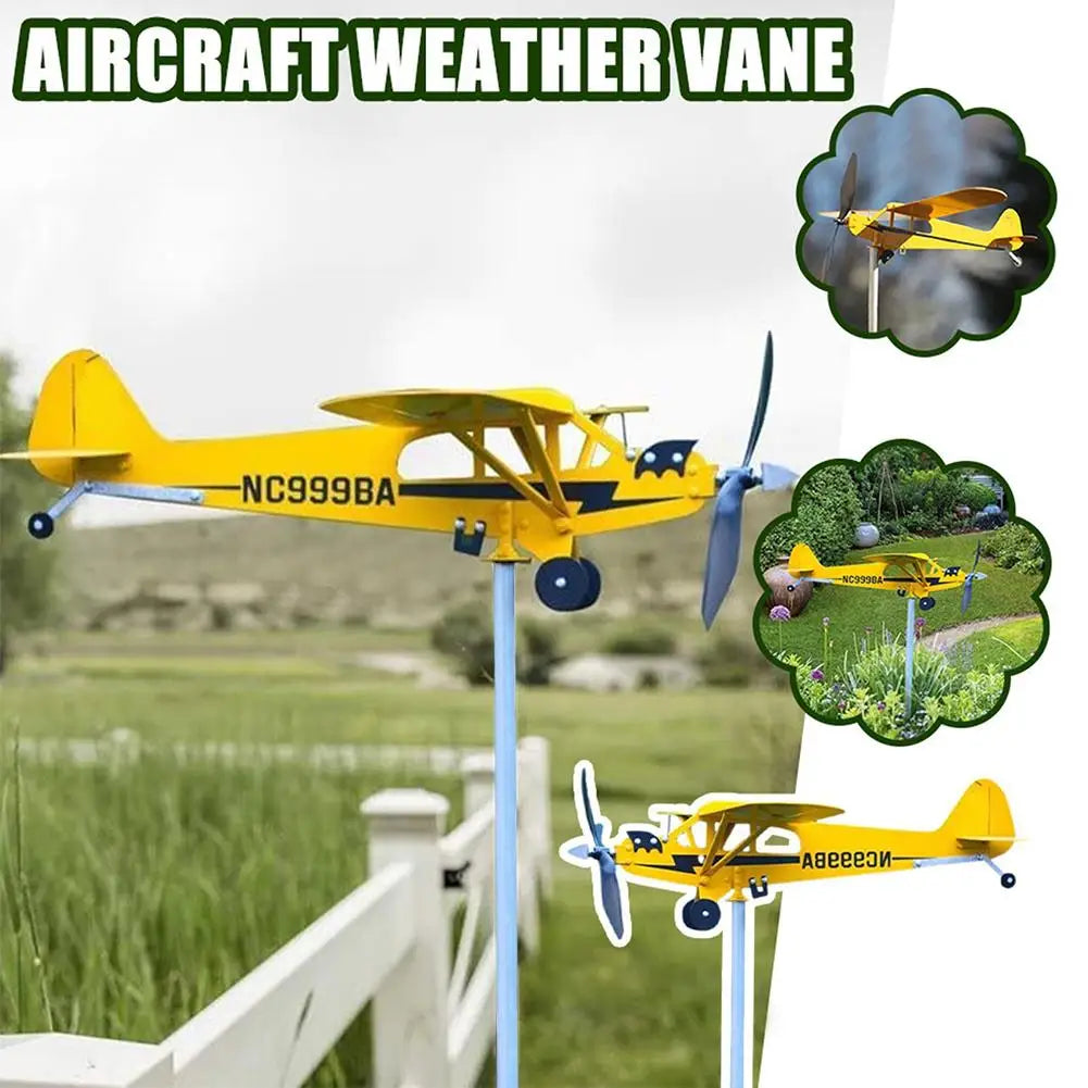 Metal Airplane Weathervane 3D Piper J3 Cub Wind Spinner Windmill Garden Decor Home Outdoor Roof Plane Indicator Wind Direct P1C8