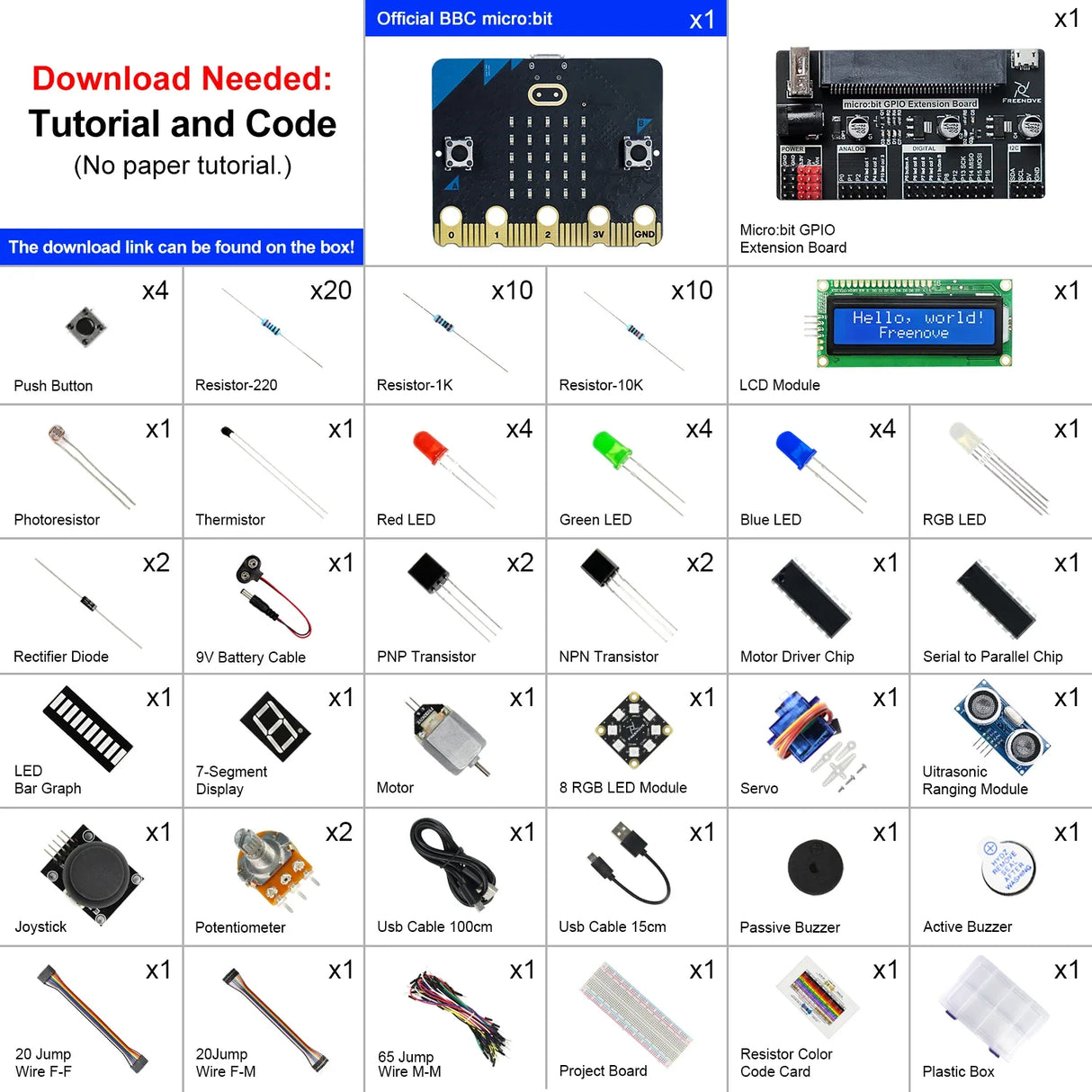 Freenove Super Starter Kit for BBC micro:bit V2, 266-Page Detailed Tutorial, 192 Items, 38 Projects, Blocks and Python Code