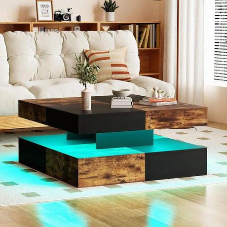 Black LED Coffee Table for Living Room Restaurant Tables Cocktail Tea Table for Home Office Reception (Black) Furniture Dining